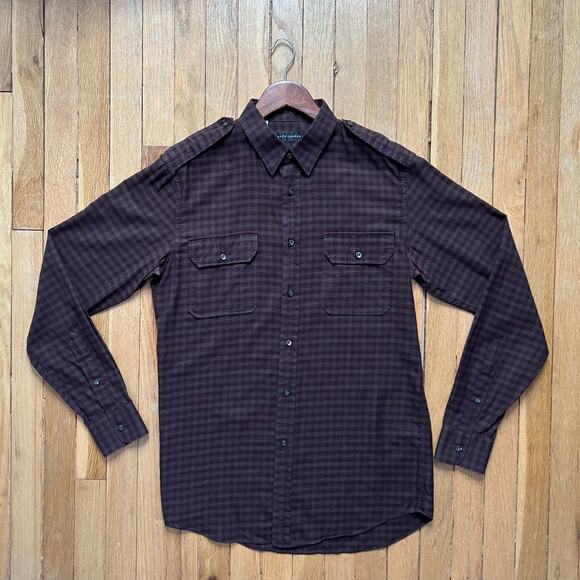 Ralph Lauren Black Label Plaid Shirt Long Sleeve Button Down Men's Size M Wine‎ - Picture 1 of 8